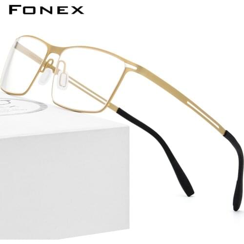 FONEX Elastic B Titanium Glasses Men Prescription Eyeglasses Frame Ultralight Myopia Optical Frame Screwless Eyewear 874