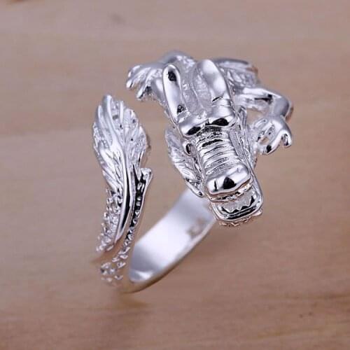 JZR054 Wholesale silver plated ring, Factory price trendy fashion 925 stamped jewelry, Dragon Head Ring-Opened /ackaitra