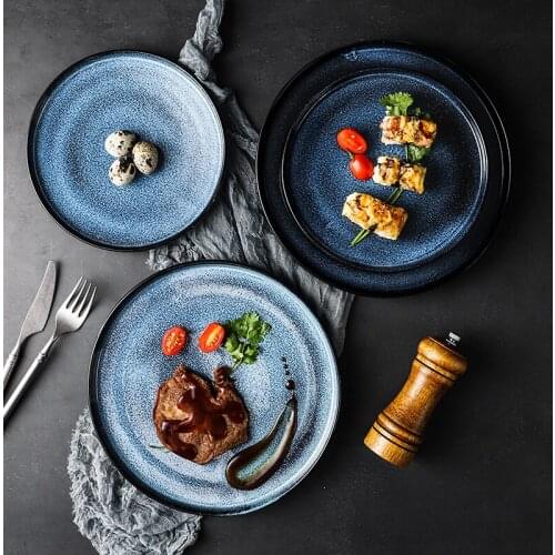 Northern Europe ceramica made in kiln creative Hotel Western steak blue elegant household Ceramic dinner plates serving tray