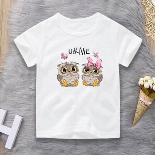 Clipart Owl Family Kids T Shirt U and Me Cartoon Prints Childrens Clothes Boys Girls Cute Owl T Shirts New Summer Casual Tops