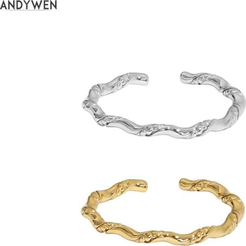 ANDYWEN 925 Sterling Silver Gold Twist Chain Resizable Rings Women Fine Jewelry 2021 Fine Jewelry Clips Party Circle Luxury Jewe
