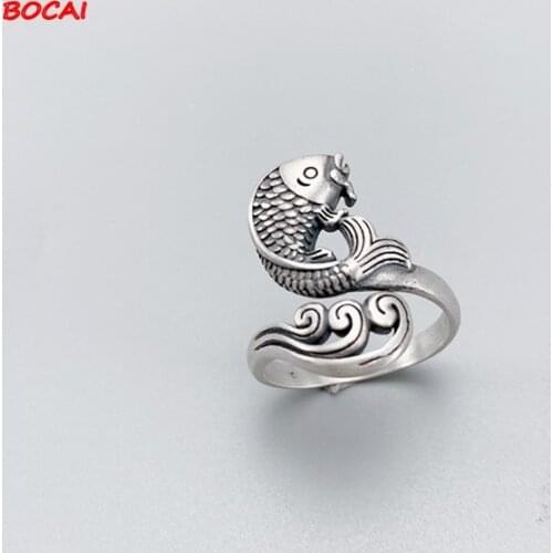 Real 925 sterling silver like a fish in water ring female opening retro distressed opening small koi exaggerated personality ant