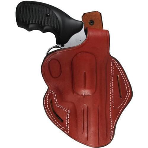 YT HOBBY S & W 38 CAL (4 inch) handmade Pancake Style Leather OWB Carry Two Slot Thumb Break Pistol Firearm Gun Holster