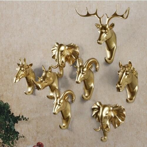 Creative Wall and Door Decorative Resin Hanger Animal Head Modeling European Style Overcoat Hooks Elephant Deer Horse Bag Hanger