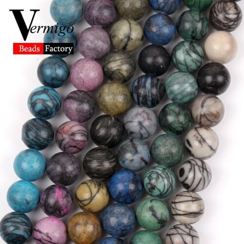 Natural Green Lake Blue Black Web Jaspers Stone Round Beads for Jewelry Making 6/8/10mm Spacer Loose Beads Diy Bracelet Necklace
