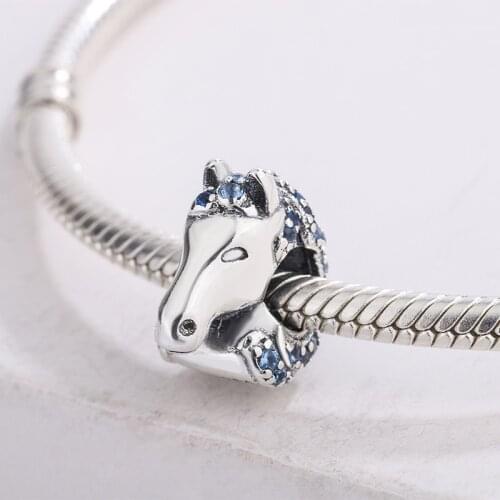 Fashion Hot Sale 925 Sterling Silver Blue Zircon Animal Frozen Horse Beads Pendant Charm Bracelet DIY Jewelry Making For Pandora