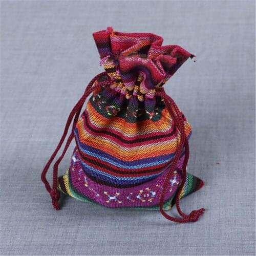 DoreenBeads Fashion Cloth Drawstring Bags Drawstring Rectangle Multicolor Stripe Gift Bag(Usable Space: 13x9cm) 14 x 10cm, 5 PCs