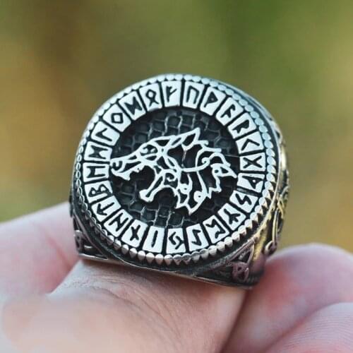 Men Ring Signet Seal Male Ring Creative New American Nordic Viking Hungry Wolf Fenrir Ring Punk Rock Hip Hop Party Ring