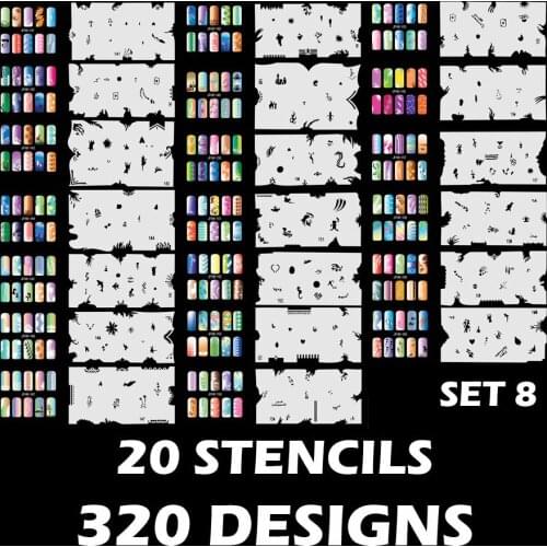 320 DESIGNS Airbrush Nail Art STENCIL Template Kit Paint stamp tool stamping plate image manicure plates Paint 20 Sheets /lot