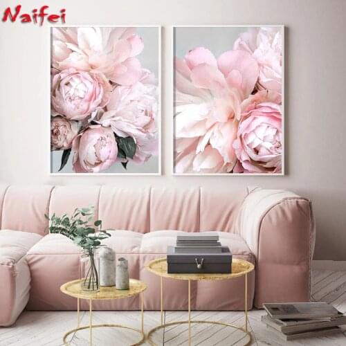 Peony Nordic Style Wall Art Diamond Painting Poster Flower Painting Minimalist Scandinavian Decoration Picture Living Room Decor
