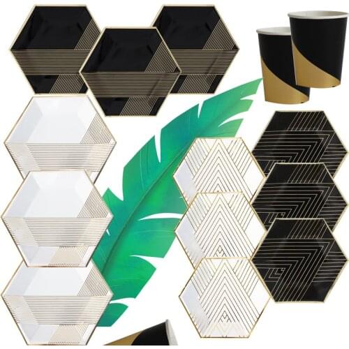 Black White Stripe Disposable Tableware Wedding Party Paper Plates Napkins Cups Straws Kids Birthday Party New Year Decoration