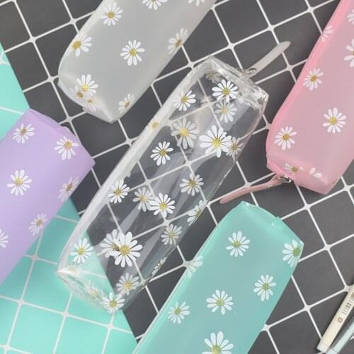 NEW Kawaii daisy Pencil Case transparent daisy candy color Gift School Pencil Box Pencil Bag School Supplies Stationery