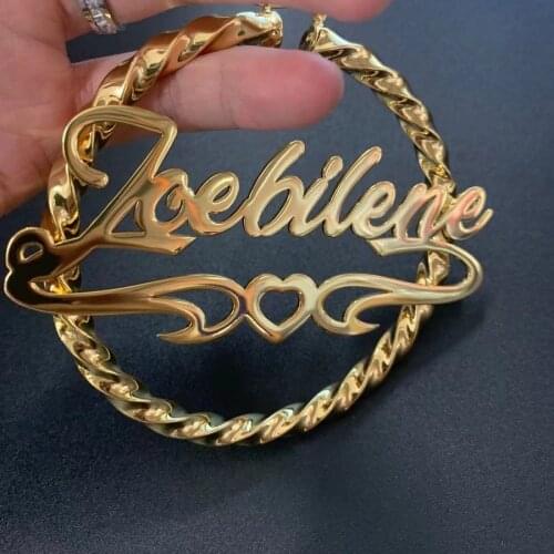 Personalized Bamboo Earrings Wholesale Bulk Earring With Heart Stainless Steel Round Large Custom Name Hoop Earring Women Gifts