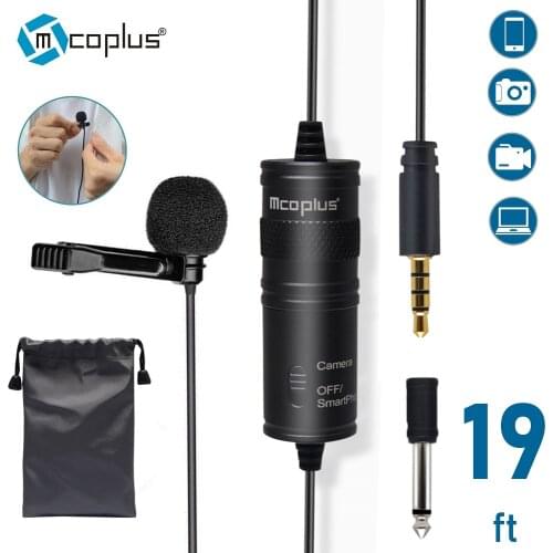 Mcoplus 3.5mm Audio Video Record Lavalier Lapel Microphone Recording microphone Clip On Mic for iPhone Android Smartphone PC