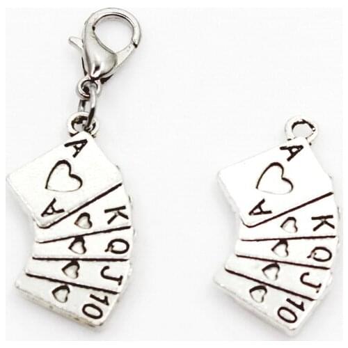 New Arrival 20pcs Playing Cards Show Hand Dangle Charms Lobster Clasp DIY Bracelet Necklace Pendants Jewelry Hanging Charms