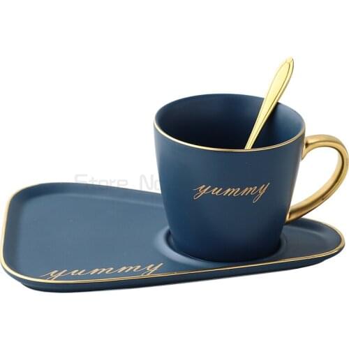 Gold edged coffee cup plate with spoon ceramic household afternoon tea set luxury coffee cup set