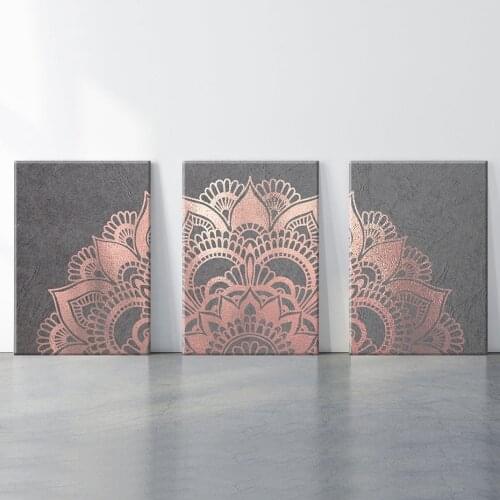 Rose Gold Mandala Flower Picture Romantic Bohemian Canvas Painting Wall Art Prints Grey Zen Mindfulness Gifts Home Wall Decor