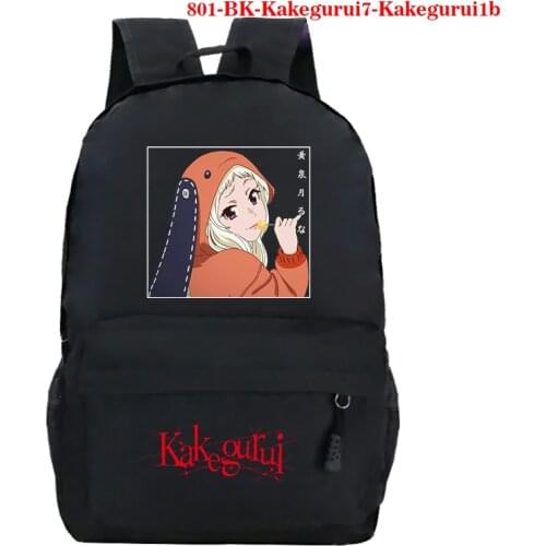 Mochilas Backpacks for School Teenagers Girls Kakegurui Print Anime Manga School Bag Women Usb Charging Black Backpack Mochilas