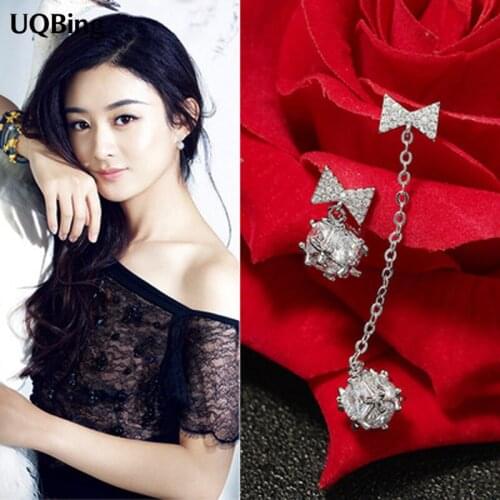 Silver Asymmetric Earrings Temperament 925 Sterling Silver Crystal Bowknot Stud Earrings For Women Good Jewelry Brincos