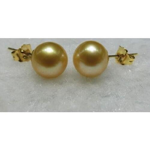 A pair10-11mm natural Australian south sea gold pearl earring 14k
