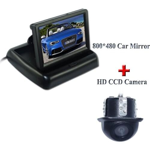 4.3" lcd foldable car display monitor with galss lens material car backup parking camera for different cars reversing
