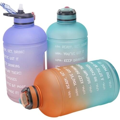 3.78L Wide-mouth Sport Bottle Creative Gradient Colors 1Gallon with Time Marker Eco-friendly PETG Outdoor Sports Water Kettle