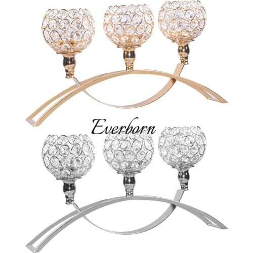 Wedding Crystal 3-arms Candelabra Metal Candle Holders Table Centerpiece Candlestick Stand for Wedding Decoration
