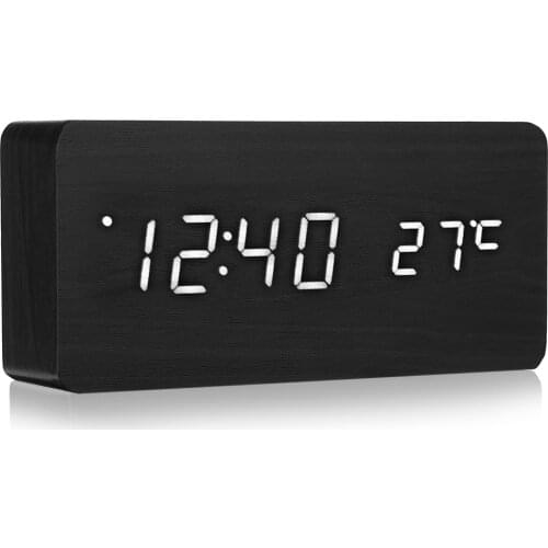 LED Digital Wooden Alarm Clock Modern Design Clock Time Temperature Calendar Desk Clock Digital Alarm Clock Home Decor