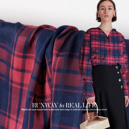 The Cloth Red Navy Blue Plaid Jacquard Weave Cotton Polyester Garment Materials Spring Shirt DIY clothes fabrics Freeshipping
