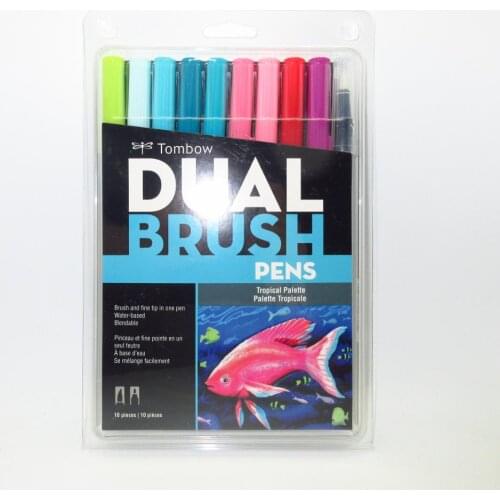 Tombow Professional DUAL BRUSH PENS ABT Watercolor Markers Tropical Palette 10 New Colors Two Tips Water-based Blendable