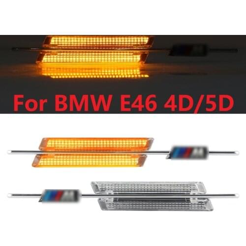 2Pcs LED Amber Side Marker Turn Signal Indicator Accessories Light For BMW E46 4D 5D 2002-2005 LCI facelift With M Logo Canbus