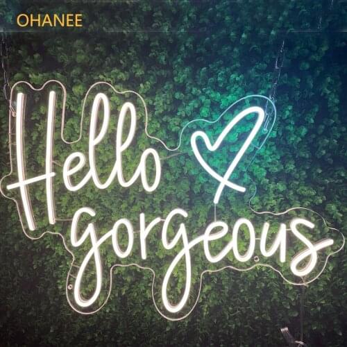 OHANEE Hello Gorgeous Neon Sign Led Light Custom Name Logo Personalized Decoration Wall Home Decor Birthday Gift