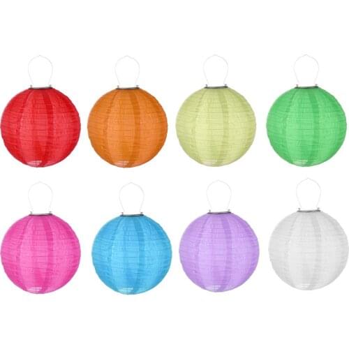 12in Waterproof LED Solar Cloth Chinese Lantern Outdoors Festival Wedding Party Garden Hanging Lamp Light Decor