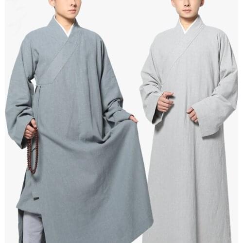 Unisex all season High quality ramie zen lay clothing buddha gown frock shaolin monk kung fu suits meditation robe green/khaki