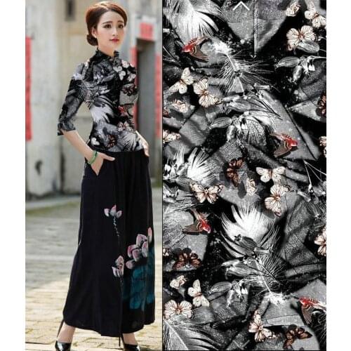 High ankara Flowers Leaf 97% mulberry silk fabric stretch satin summer haute couture fabrics for dresses 19mm wholesale Tissu