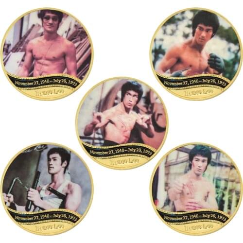 WR Famous Movie Actor Bruce Lee Gold Plated Coins Collectibles with Coin Holder Chinese Challenge Coins Gifts for Men Dropship