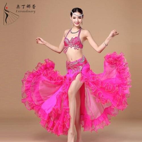 2017 Special Offer Women High Grade Stage Performance Bellydance Costumes New Belly Dance Bra+belt Skirt Suits Wj01092 + Q01099