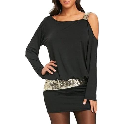 Women Sexy Mini Dress Ladies Off-the-shoulder Vestido Women Clothing Ladies Slim Fit Dresses Female Long Sleeve Sequin Dresses