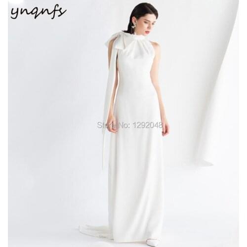 YNQNFS RE4 High Neck Big Bow Sheath Party Gown Wedding Guest Dress Off White Bridesmaid Vestido Formal Dress Women Elegant 2019