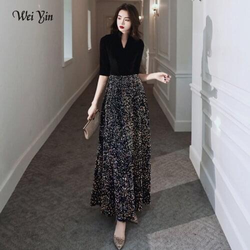 Wei yin AE0283 Women Half Sleeve Evening Gowns Celebrity Dress Elegant Formal Long Dresses Sequined A line Evening Dresses
