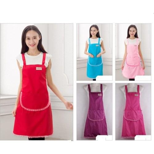 1PC Apron Women Kitchen Restaurant Bib Cooking Bib Front Lace Apron Dress With Pocket Thicken Double Waterproof Korean ELB 401