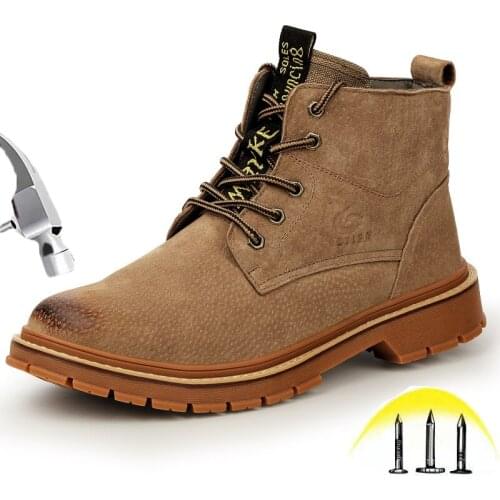 2019 Autumn Steel toe Safety Shoes Men Anti-smashing Puncture Proof Protective Boots Deodorant Wear-resistant Light Work Shoes