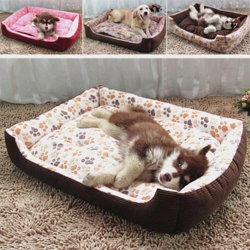 2020 baby soft large Pet Dog Bed Cat kennel Warm Cozy Dog House Soft Paw print Baskets Mat Autumn Winter Waterproof Kennel