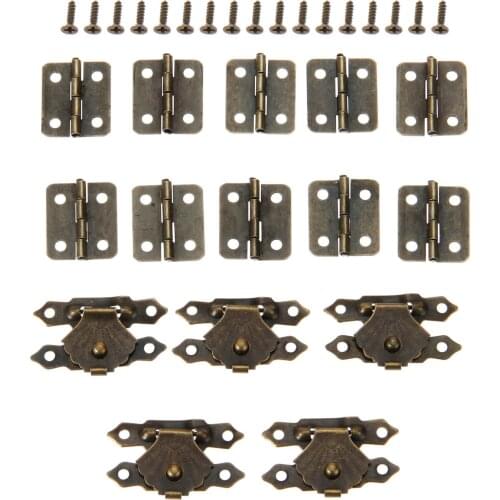 30pcs/set Antique Bronze Box Latch Hasp Clasps 30*18mm+Hinges 18*16mm w/screws Retro Buckle Padlock Wood Jewelry Case Lock Decor