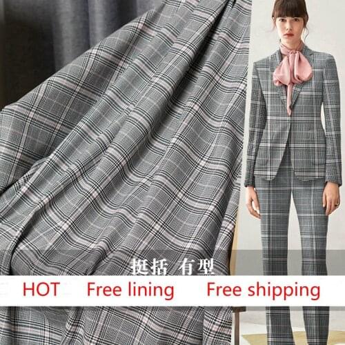 50% wool spring and autumn classic plaid windbreaker fabric micro skeleton wool pants set custom fashion cloth hot