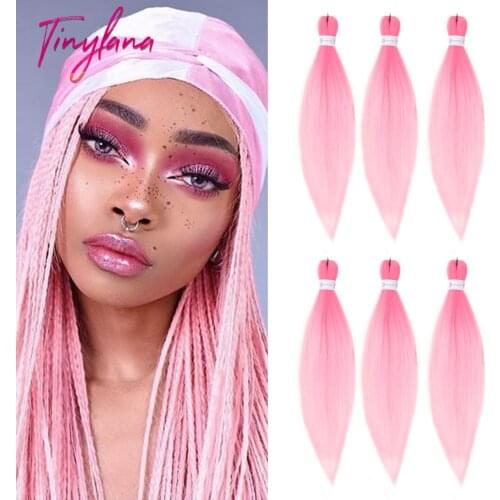 TINY LANA 26 inch 6pcs Gradient Color Stretched Braided Hair Extension Synthetic Wigs for Woman Ombre Pink Brazilian Braid Wig