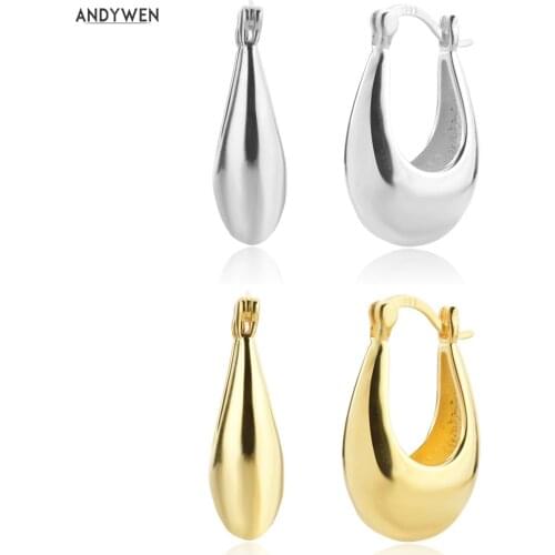 ANDYWEN 925 Sterling Silver Hollow Piercing Loops Huggies Hoops Plain Polishing Women Luxury Jewelry Circle Earring Jewelry