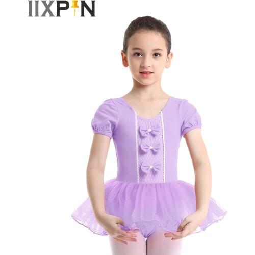 Girls ballet dress for child dance costume ballerina Mesh Short Sleeves Bowknots Ballet Gymnastics Leotard Dress balletpakje