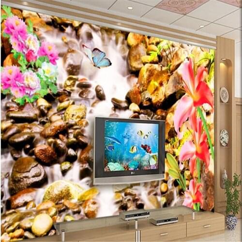 Beibehang Large - scale custom wallpaper cool summer water, said Health and waterfall flowers beautiful background wall