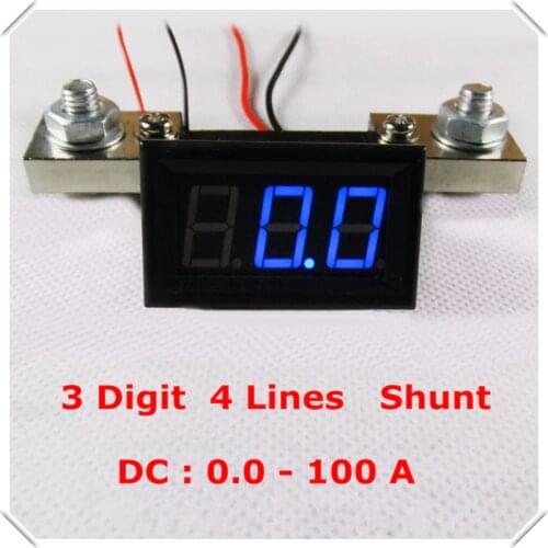 RD 0.56" Digital Ammeter dc 0-100A Four wires 3 digit Current AMP Panel Meter with Shunt led Display Color 3 pieces / lot]
